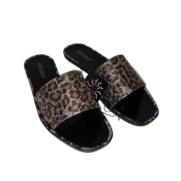 Olivia Miller Leopard Print Rhinestone Slides - Picture 1 of 5